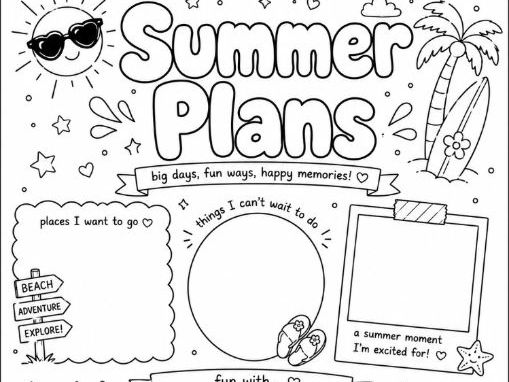 Summer Plans Reflection Colouring and Drawing Worksheet