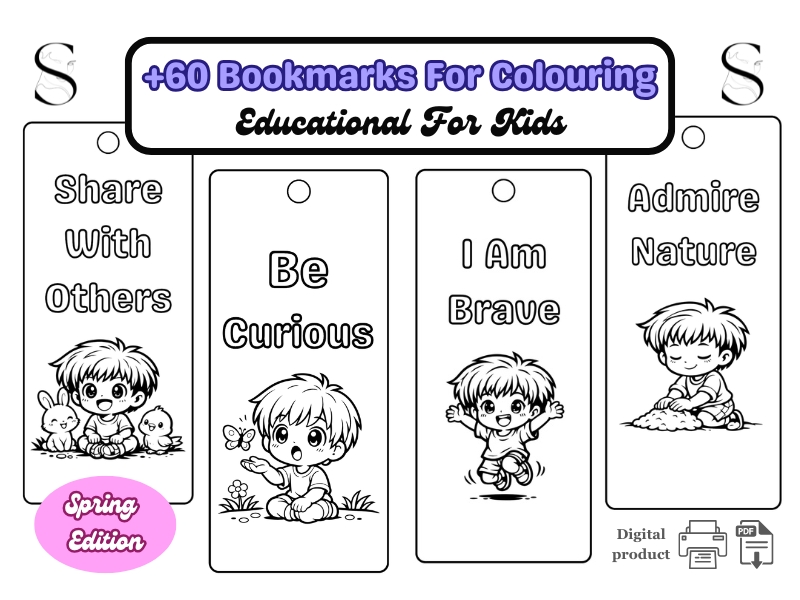 +60 Educational spring colouring bookmarks for kids