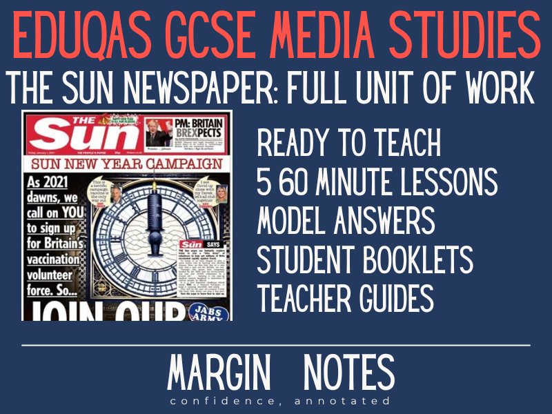 Eduqas GCSE Media Studies: The Sun COMPLETE unit (5 lessons + booklet + model answers)