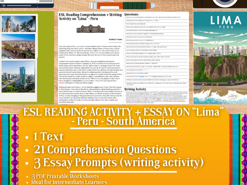 ESL Reading Comprehension + Writing Activity - Lima - Peru - South America