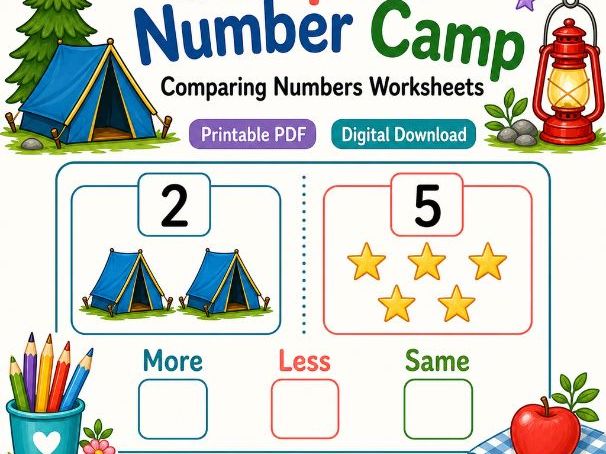 Compare Number Camp | Comparing Numbers Worksheets | Printable PDF | Digital Download