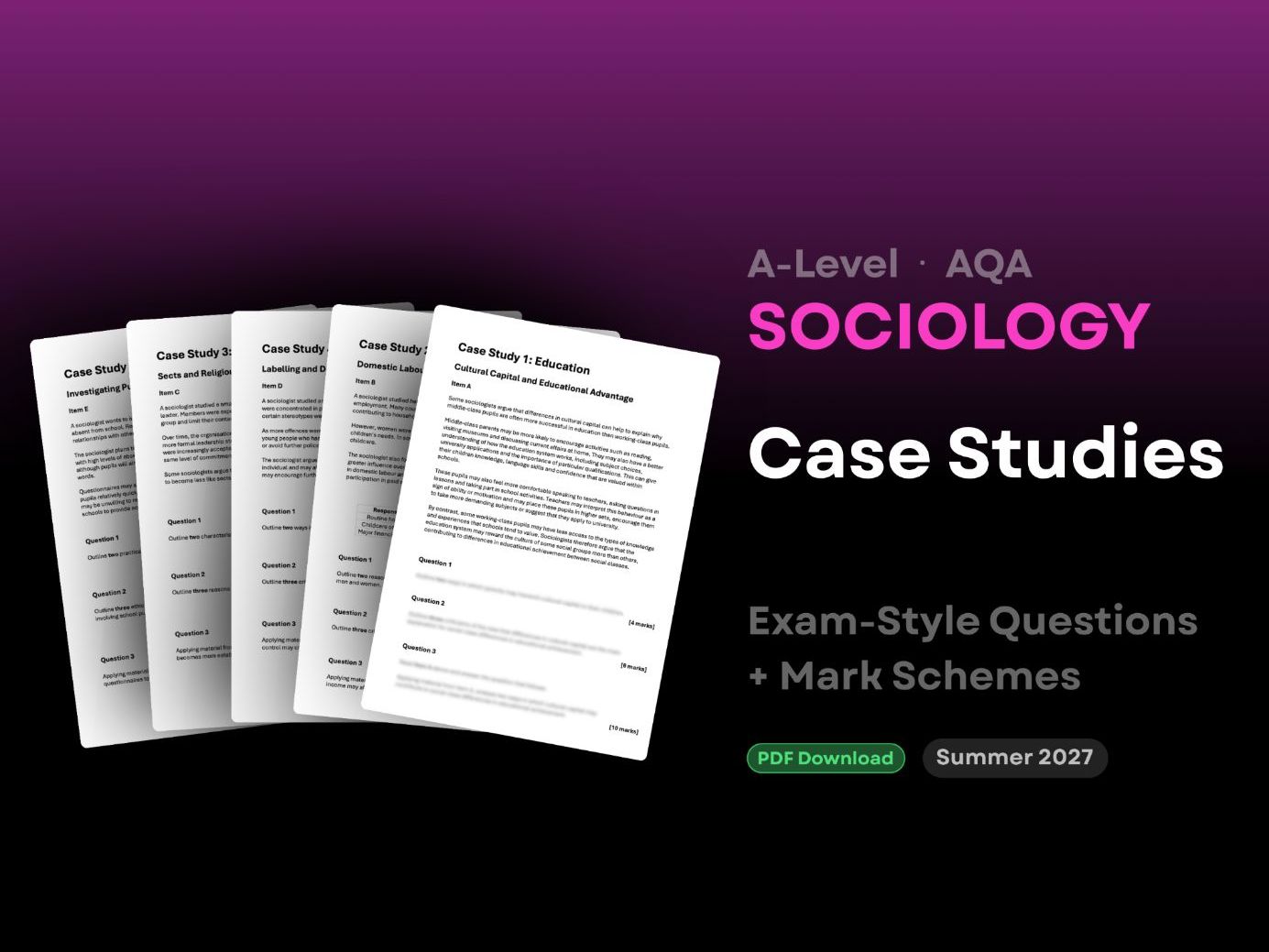 A-Level AQA Sociology: x5 Case Studies Bundle