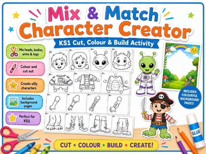 Mix & Match Character Creator – KS1 Cut, Colour & Build Activity