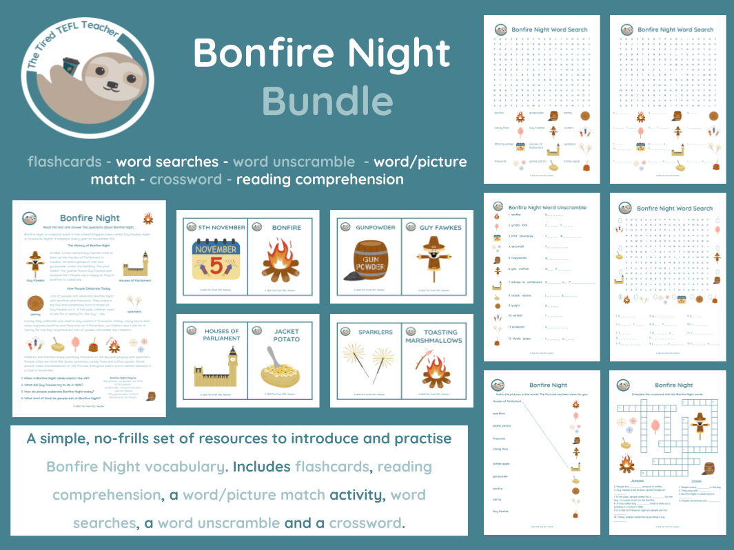 ESL Young Learner Bonfire Night Vocabulary Bundle (A1-A2)