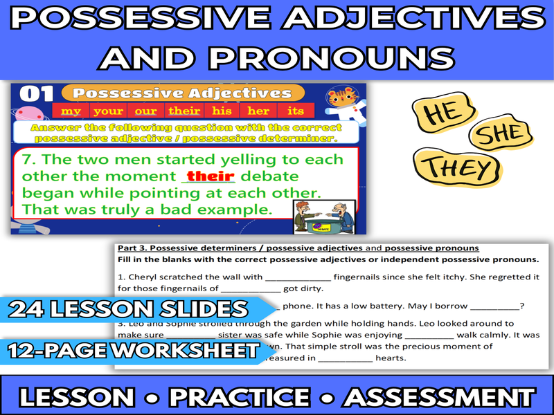 EFL / ESL Possessive Adjectives and Pronouns - Lesson Slides & Worksheets