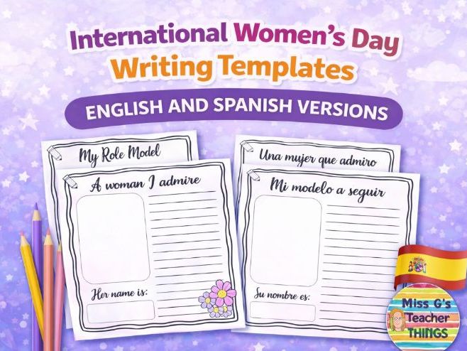 International women's day writing templates - English and Spanish versions