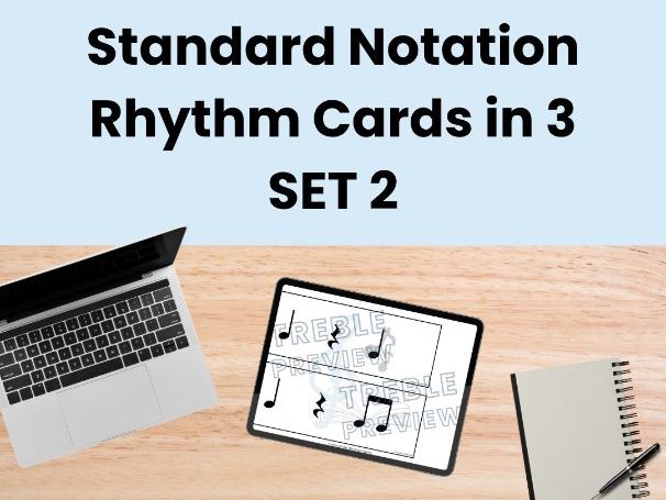 Standard Notation Rhythm Cards in 3 - SET 2
