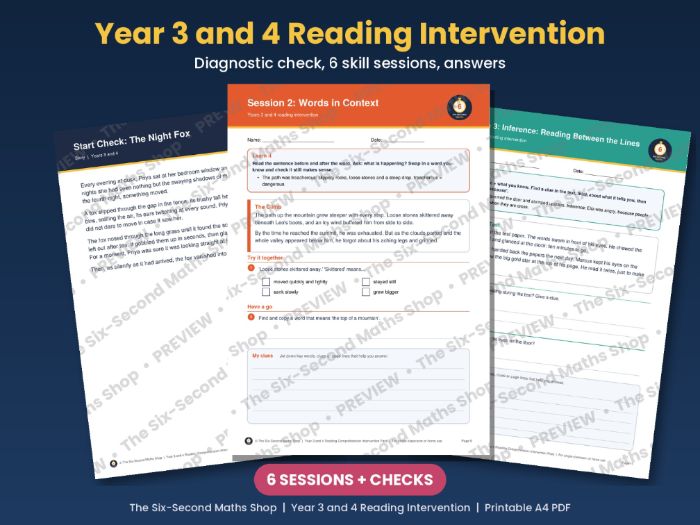 Year 3 and 4 Reading Comprehension Intervention Pack - Diagnostic Check, 6 Sessions, Answers