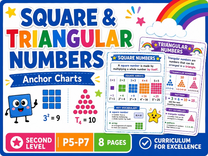 Square/Triangular Numbers KS2/Second Level Anchor Charts