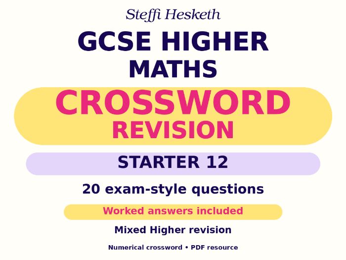 GCSE Higher Maths Crossword Revision Starter 12