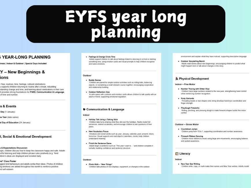 Whole year-Long EYFS Planning Document | 12-Month Early Years Curriculum Planner