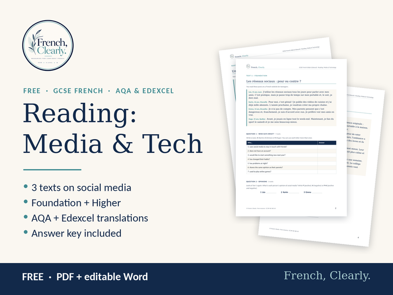FREE GCSE French Reading – Media & Technology: Social Media + Translation (AQA & Edexcel)