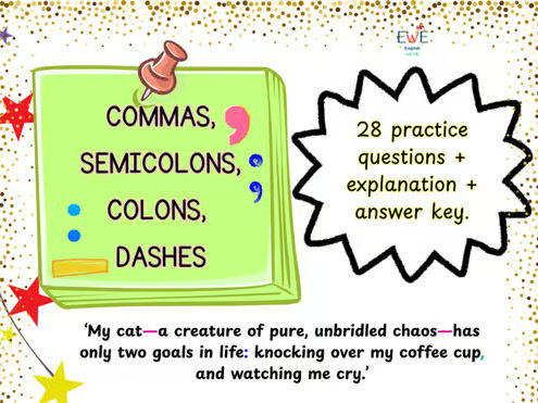 Commas, Semicolons, Colons, Dashes- Year 6 SPAG SAT's - GRAMMAR Worksheet