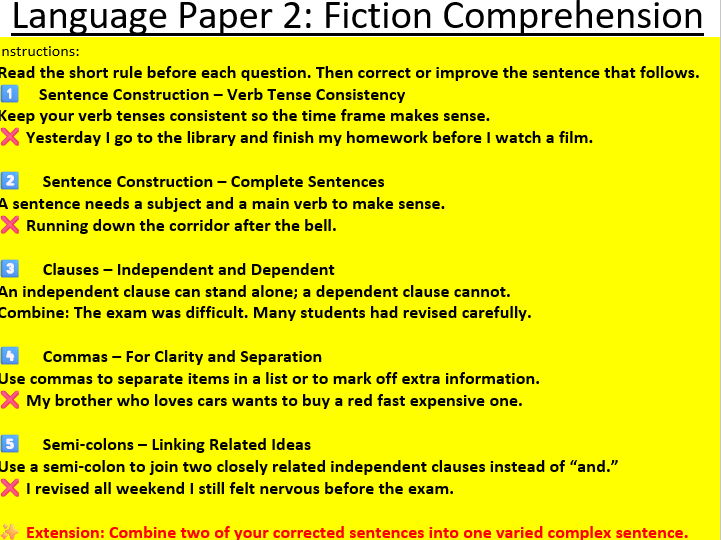 Grammar Recall Starters for KS3 and KS4
