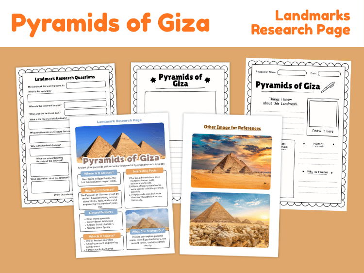 Pyramids of Giza Research Project | Ancient Egypt Landmark Worksheets