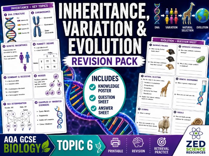 AQA GCSE Biology Topic 6 Inheritance, Variation and Evolution Revision Pack