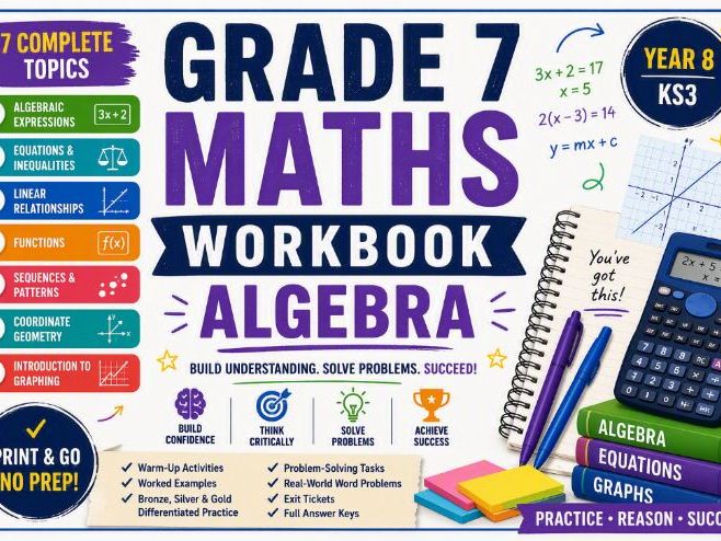 Grade 7 Maths Workbook: Algebra | 7 Complete Topics | Worksheets & Answer Keys