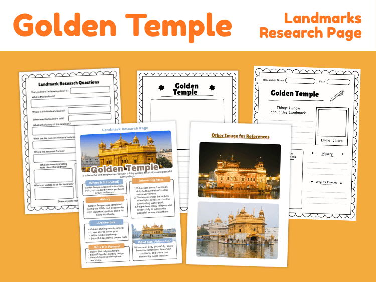 Golden Temple Landmark Research Project | India Geography & Culture Worksheets