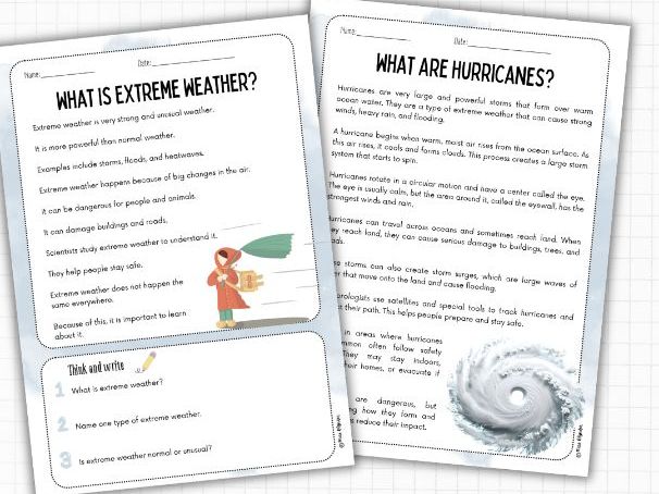 Extreme Weather & Natural Disasters Reading Comprehension (2 Levels) | ESL KS2 Science
