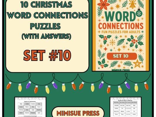 10 Christmas Word Connections Puzzles SET 10 (Holiday/Party Game)