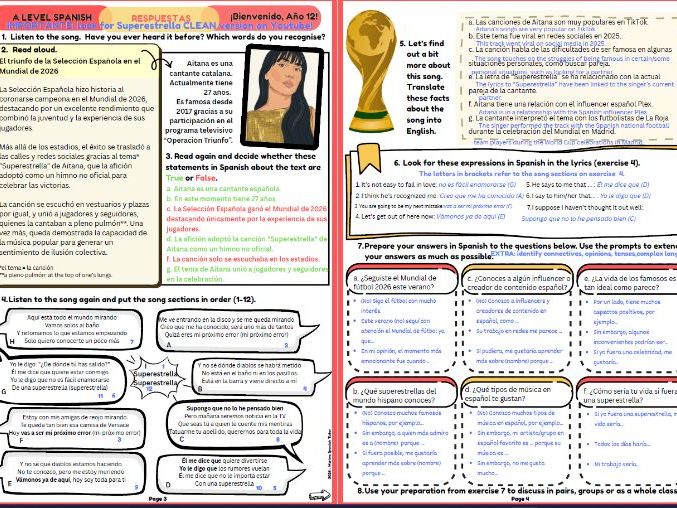 Year 12 A Level Spanish Song-Based Welcome Lesson: "Superestrella" (Aitana)