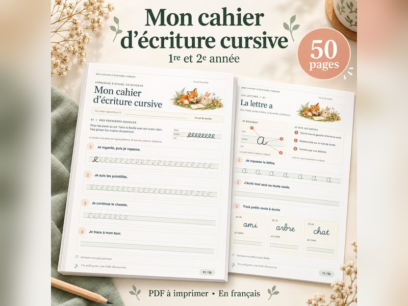 French Cursive Handwriting Workbook