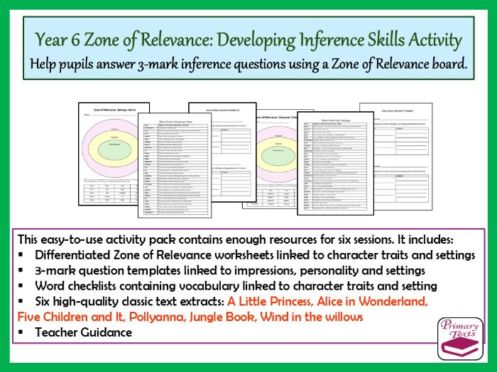 Year 6 Zone of Relevance Developing Inference Skills Activity