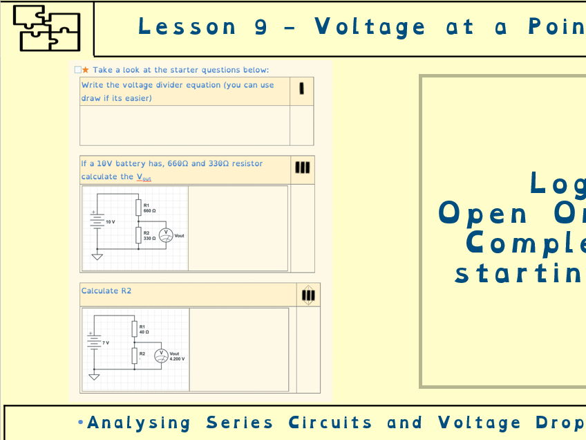 GCSE Electronics Concepts L9 — presentation, worksheet & videos covering Circuit Concepts