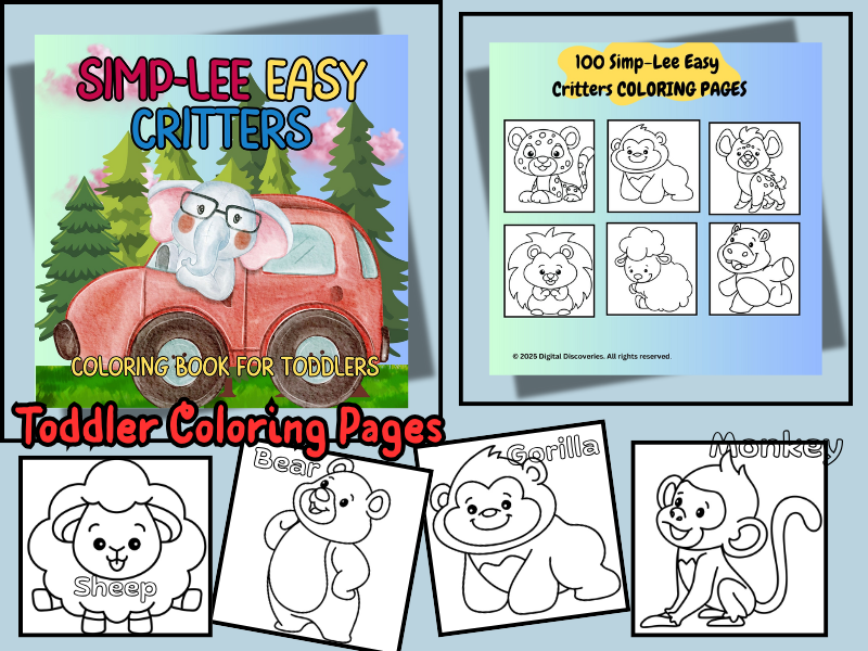 Simplee Easy Kritters-Big, Bold and Easy Animal Coloring Book for Toddlers-1st Grade.  Hand Drawn