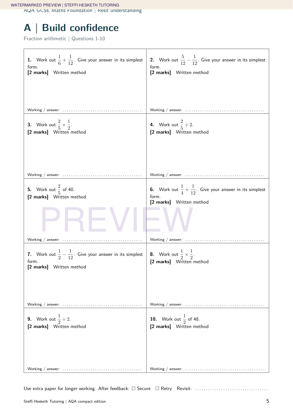 Explaining My Answer In Matjhs AQA GCSE Maths Foundation | 20 Pinpoint Practice Booklets & Answers ...
