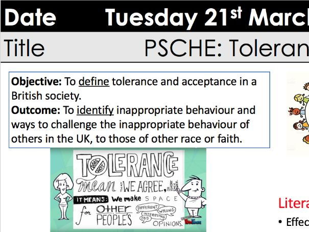 PSCHE lesson - British Values - tolerance