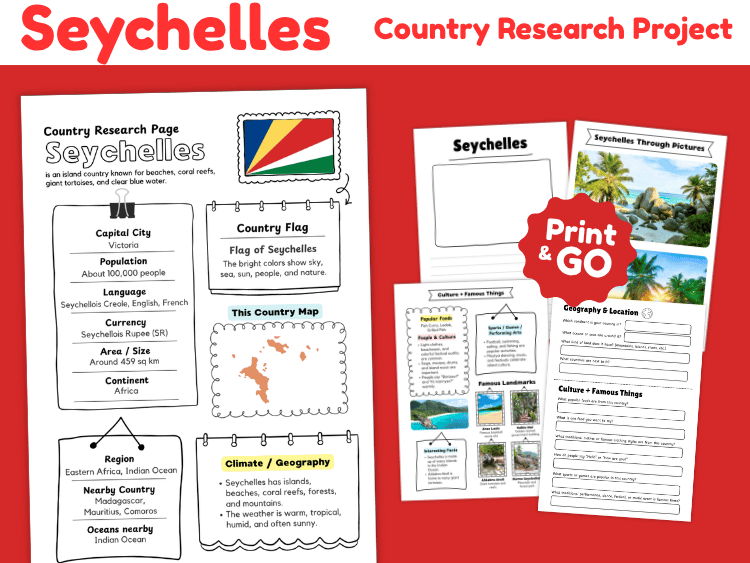 Seychelles Country Research Project | Geography & Culture Worksheets