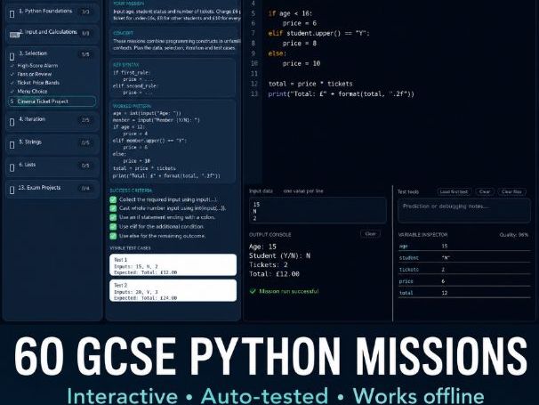 GCSE Python Coding Tutor – 60 Auto-Marked Interactive Challenges