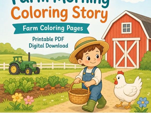 Farm Morning Coloring Story | Farm Coloring Pages | Printable PDF | Digital Download