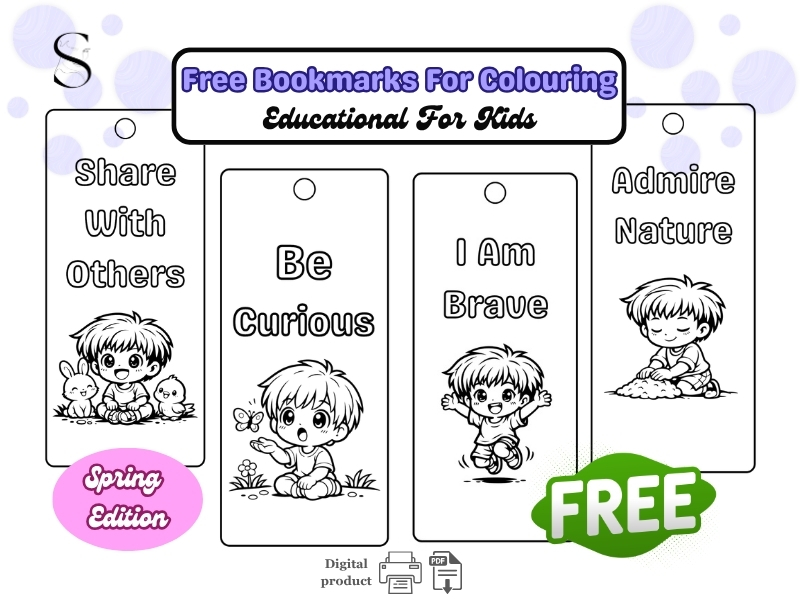 Free spring educational bookmarks for colouring