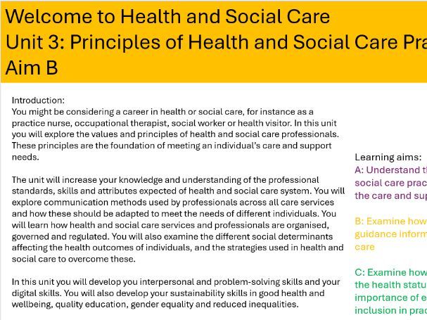 AAQ Health and Social Care - Unit 3 - Complete Aim B