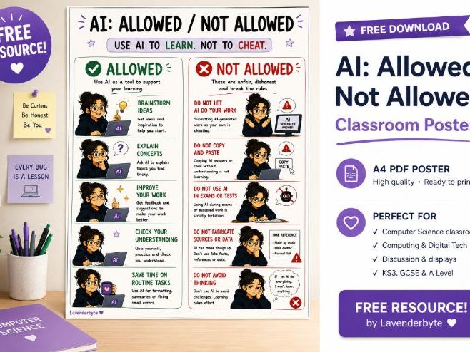 FREE AI Allowed / Not Allowed Classroom Poster | Responsible AI Use | A4 PDF