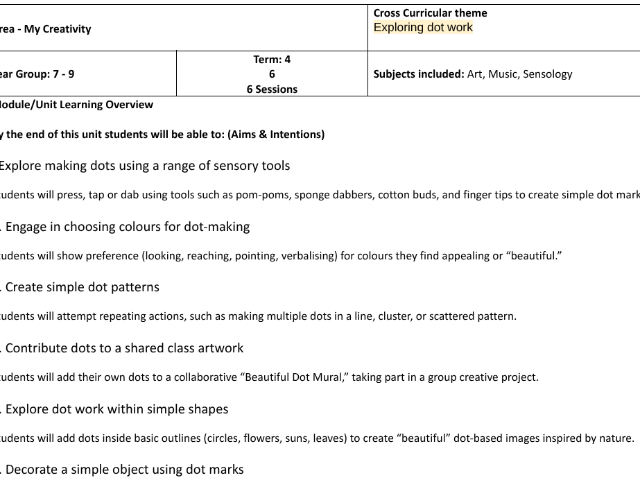 Creativity Scheme of Work: Exploring Dot Work (SEND / EYFS / Primary)