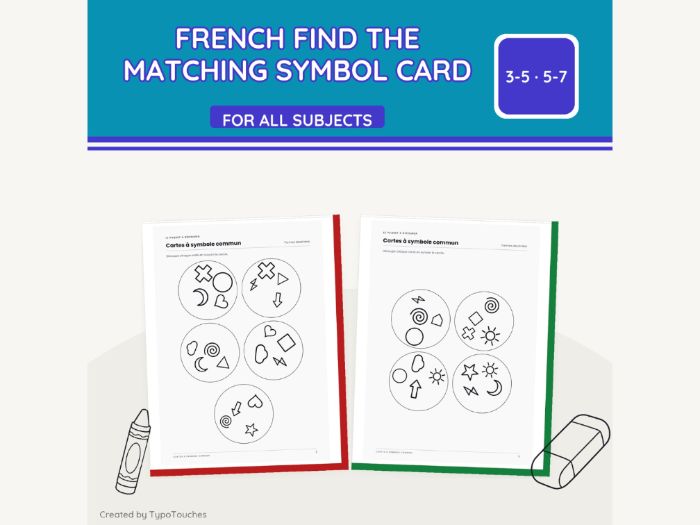 French Matching Symbol Card Game | 5 Sheets