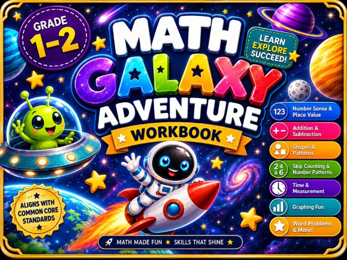 Math Galaxy Adventure Workbook | 1st & 2nd Grade Math Worksheets & Activities