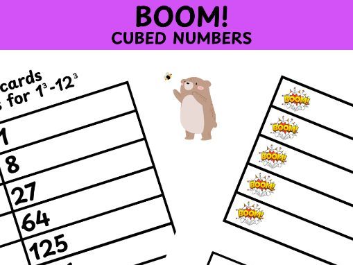 Cubed numbers Boom game numbers 1 - 15