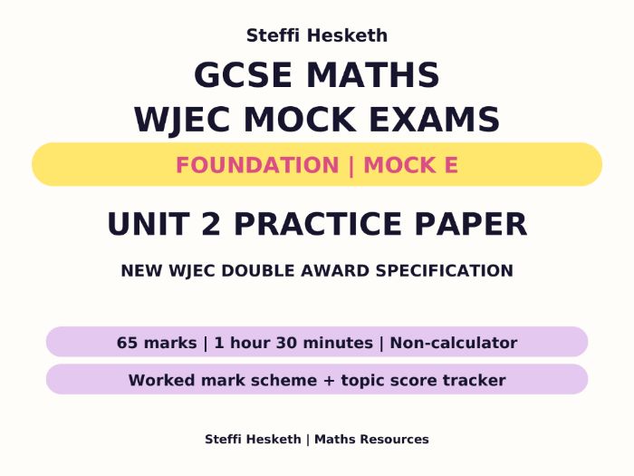 WJEC GCSE Maths & Numeracy Unit 2 Foundation Mock E + Mark Scheme