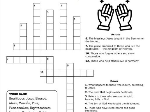 The Beatitudes Crossword – Catholic RE Activity (Ages 8–12)
