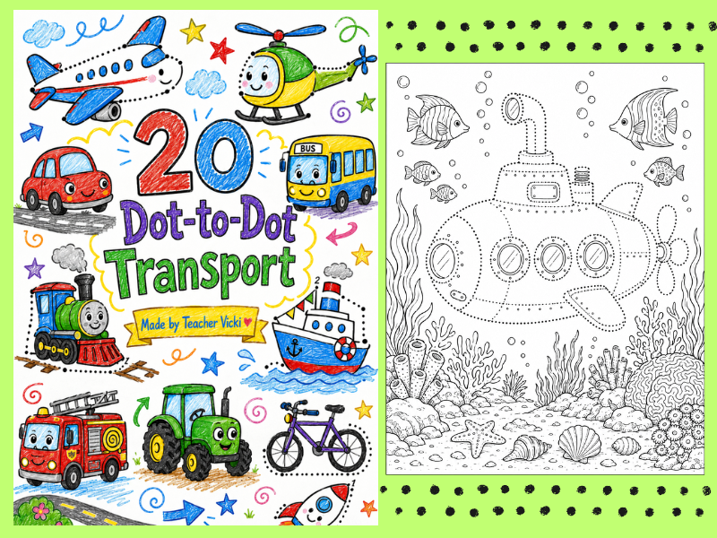 Vehicle Dot-to-Dot Coloring Pages | 20 No-Number Transport Activities