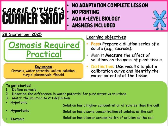 Osmosis RP 3 - AQA A-Level Biology