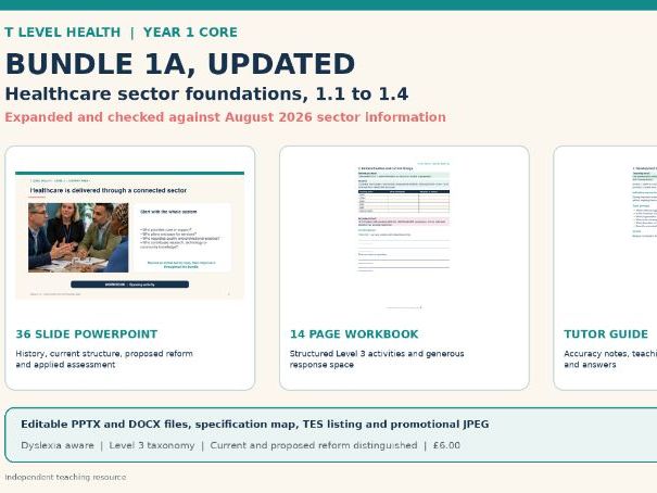Pearson T Level Health, Healthcare Sector Foundations, 1.1 to 1.4, Updated 202