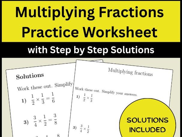 Multiplying Fractions Practice Worksheet with Step by Step Solutions