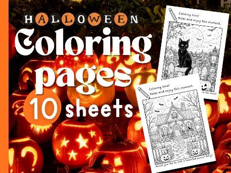 Halloween coloring pages | 10 sheets + reflection question