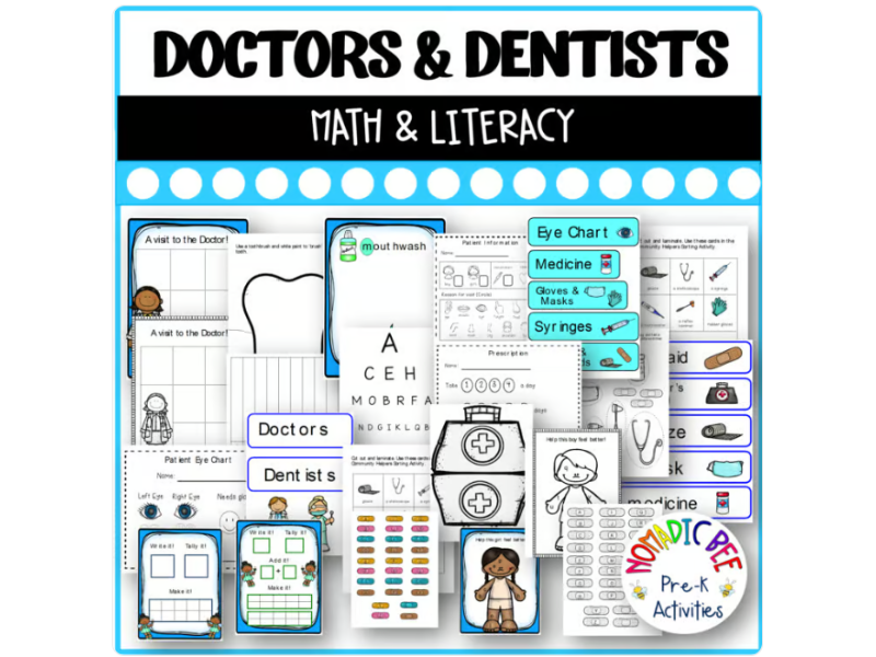'Doctors and Dentists' Math and Literacy Centers and other activities