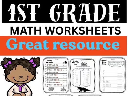 1st Grade Math Worksheets Printable – Counting Coins, Greater & Less, Number